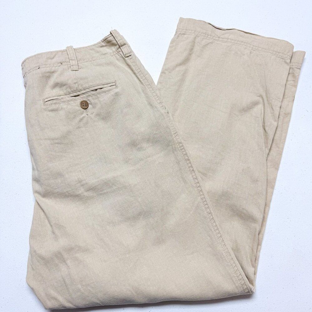 J Crew Pants Mens 34 Tan Linen Blend‎ Modern Office Business Casual Preppy 35x29